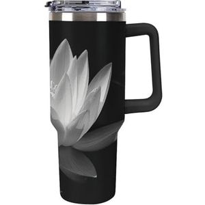 FZQVSGW 40 oz beker met rietje 304 roestvrijstalen waterfles met handvat deksel reismok herbruikbare auto zwart-wit beker voor thuiskantoor buiten geschikt