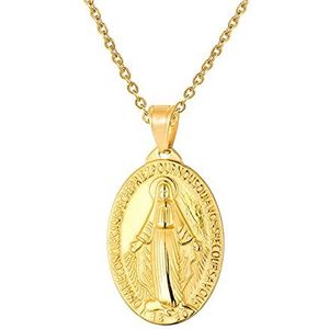 Taloit Virgin Mary halsketting hanger, wonderbaarlijke medaille roestvrij staal ovale hanger ketting voor vrouwen mannen wilde sieraden cadeau