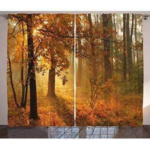 ABAKUHAUS Vallen Gordijnen, Misty herfst bos, Woonkamer Slaapkamer Raamgordijnen 2-delige set, 280 x 225 cm, Oranje Bruin Groen