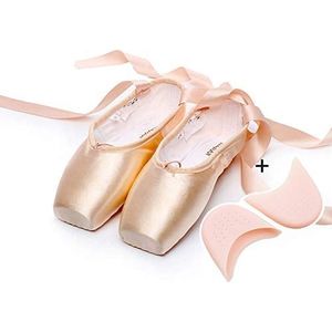 Professionele dansschoenen, Ballet Pointe Schoenen, Ballet Flats Schoenen, Ballet Pointe Slippers, met ingenaaide Ribbon en Silicone Toe Pads for Girls Vrouwen,Pink#2,45