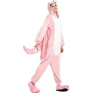 VineCrown Volwassen Unisex Pluche Dinosaurus Dier Pyjama Hooded Cosplay Kostuums Jumpsuits Xmas Halloween Carnaval Nieuwigheid Slaappakken Eendelige Huiskleding, roze, L