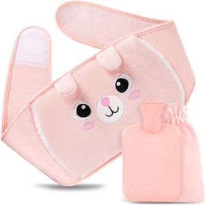 Warmwaterkruikriem, 1 liter, warmwaterkruik met zachte tailleband, warmwaterkruik voor nek, schouder, rug, benen, warmte of pijnverlichting (roze)