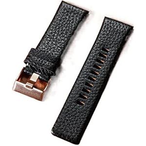 Chlikeyi Litchi Grain horlogeband van echt leer, 22-30 mm, zwart/roségoud, 22 mm
