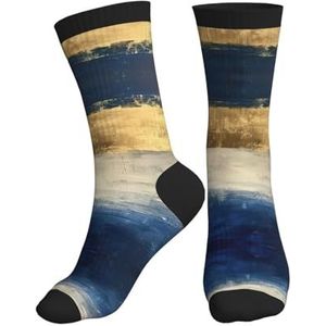 ERSDWRE Goud Blauw Wit Print Crew Sokken,Atletische Sokken Voor Mannen,Womens Gewatteerde Zachte Sok Voor Gym Running Sport, Zwart, One size