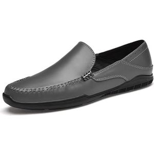 Loafers for heren Leren effen kleur Loafers Stiksels Details Antislip Flexibel Lichtgewicht Wandelmode Instapper (Color : Grey, Size : 40 EU)