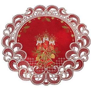 Kerst Tafelloper tafelkleed donkerrood linnenlook rode kaarsen borduurwerk (ca. 40 cm rond)