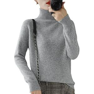 Dames rolkraag kasjmier wollen trui herfst winter effen kleur gebreide trui vrouwelijk casual basic onderkant trui trui trui, Grijs, XL