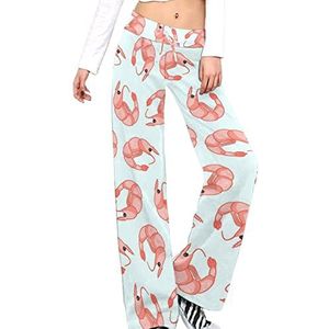 Kleurrijke Garnalen Damesbroek Casual Broek Elastische Taille Lounge Broek Lange Yoga Broek Rechte Been