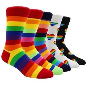 LCKJLJ Maat 41-48 Casual Mode Katoen Grappige Lange Mannen Sokken Contrast Kleur Regenboog Grotere Maat Streep Sokken voor Mannen, 5 Paren- NY017, EU41-48