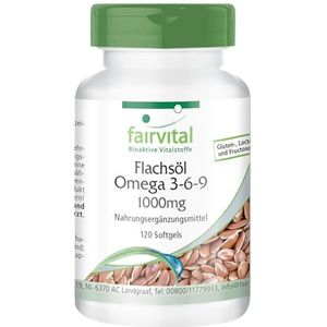 Fairvital | Omega-3-6-9 capsules - HOOG GEDOSEERD met 2000mg lijnzaadolie (flaxseed oil) per dagdosis - natuurlijk linolzuur & alfa-linoleenzuur - koud geperst - 120 softgels