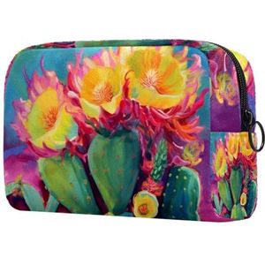 Canvas Make-uptas, Rits Pouch Reizen Toilettas Cosmetische Tas voor Vrouwen en Meisjes, Roze Cactus Bloemen, Meerkleurig, 18.5x7.5x13cm/7.3x3x5.1in, Modieus