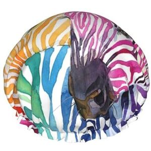 Regenboog Zebra Douchemutsen, Herbruikbare Douche Cap Voor Vrouwen, Dubbellaags Waterdicht Haar Cap, Voor Alle Haarlengtes