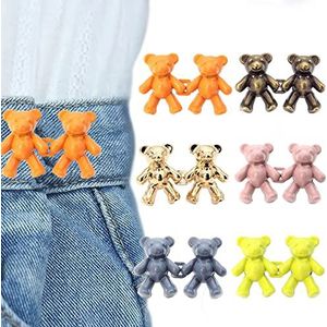 6PACK Cute Adjustable Button Pins, Cute Bear No-Sew Waist Button, Bear Button Pins for Jeans, Bear Clips for Pants, Pant Clips for Waist (Type A)