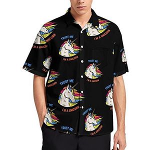 Trust Me I Am A Unicorn Hawaiiaans shirt voor heren, zomer, strand, casual, korte mouwen, button-down shirts met zak