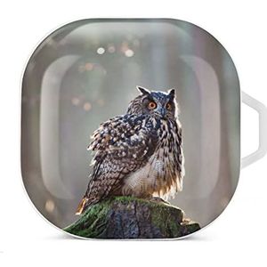 Eurasian Eagle Owl oordopjes hoesje compatibel met Samsung hard shell beschermhoes wit stijl