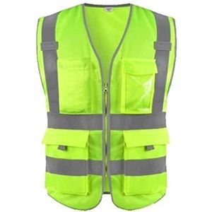 Fluorescerend Vest Reflecterend pak gebreide stof ademende veiligheid reflecterend vest met pocket rits hoog zichtbare lichtstrook Reflecterend Harnas (Color : Grün, Size : XXL)