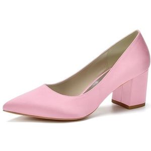 HFWXYSA - Chunky Blok Hak - Bruids Pompen - Roze - Slip On - Klassieke Geklede Schoenen