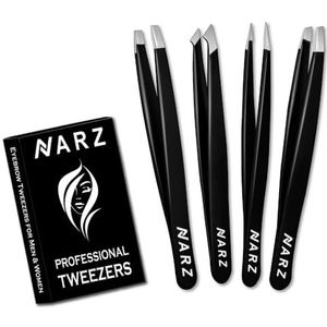 NARZ Professionele pincet, speciaal ontworpen voor het verwijderen van gezichtshaar bij zowel vrouwen als mannen, roestvrij staal, 4 stuks