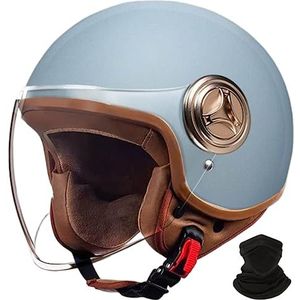 Retro motorhelm,scooterhelm met vizier,open halve jethelm,bromfietshelm voor volwassen mannen en vrouwen DOT/ECE goedgekeurd A,L 58-60cm