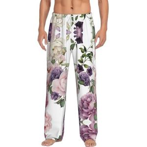 Roze Rose Lange Lounge Wear Broek Nachtkleding Pyjama Bottoms Nachtkleding Nachtkleding Met Zakken En Trekkoord, Wit, S