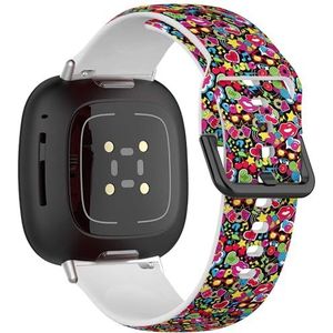 Sportbandje compatibel met Fitbit Sense / Sense 2 / Versa 4 / Versa 3 (kleurrijke heldere trendy pop-art) siliconen armband accessoire