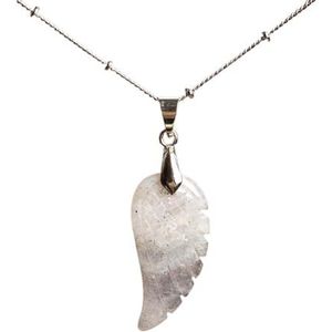 Women Choker Necklace Jewelry Natural Labradorite Turquoises Quartz Crystal Stone Angel Wings Pendant Necklace (Color : Labradorite)