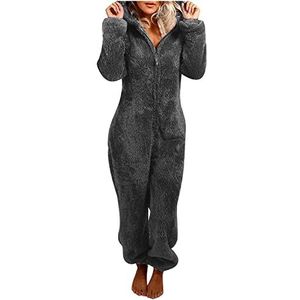 Fluffy Onesies for Women,Ladies Fleece Pyjamas Hooded Onesie Teddy Pajamas Winter Warm Plush Hooded Flannel One Piece Jumpsuit Playsuit Sleepwear Loungewear UK Size 8-22