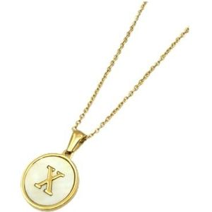 Dames ronde 18K gouden schelp roestvrijstalen alfabet ketting titanium staal 26 Engelse alfabet hanger sieraden (Style : X)