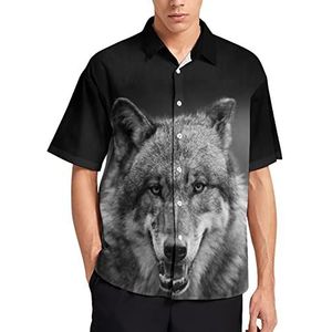 Enge Donkergrijze Wolf Hawaiiaanse Shirt Voor Mannen Zomer Strand Casual Korte Mouw Button Down Shirts met Zak