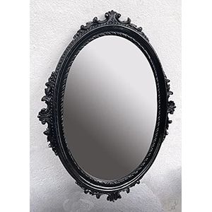 Artissimo Wandspiegel, zwart, ovaal, barok, spiegel, gothic, antiek, badkamerspiegel, 62 x 48 cm, gangspiegel, kroonspiegel, woonkamerspiegel, hangspiegel, C12