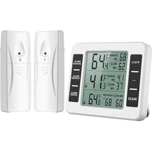 Koelkastthermometer LCD Digitaal Hoorbaar Alarm Koelkastmeter Met 2 Temperatuursensoren Min/Max Display Binnen Buiten Nauwkeurige Monitor