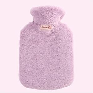 Mini warmwaterkruik, warmwaterkruik 800 ml warmwaterkruik met pluche hoes rubber grote capaciteit koud pakket herbruikbare bescherming pluche bekleding wasbaar lekvrij (maat : paars) (Maat: paars