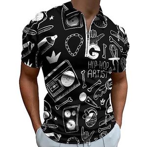 Retro Radio Boombox Patroon Polo Shirt voor Mannen Casual Rits Kraag T-shirts Golf Tops Slim Fit