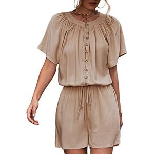 Jumpsuit Short Lace Up Romper Korte Broek Machinewasbare Vakantiebroek uit één Stuk (L)