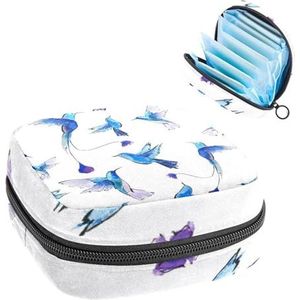Opbergtas voor maandverband, menstruatiecup zakje, menstruatiezakorganizer voor vrouwelijke pads tampons, aquarel blauwe kolibrie