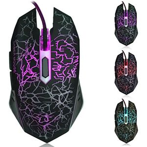 A70 Professionele bekabelde gamingmuis, universele USB optische gamingmuis met kleurrijk ademend LED-licht, ergonomische muis met 6 knoppen, DPI 800-2000 verstelbaar, pc-muis(zwart)