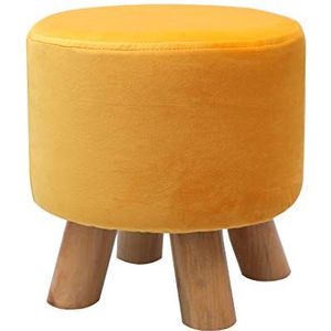 Ronde houten steun gestoffeerde voetenbank, poef, gewatteerde stoelkruk met afneembare flanellen hoes, 4 beukenpoten (blauw) (Color : Yellow, Size : 28 * 28 * 29 cm)
