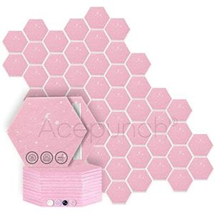 Acepunch 48 stuks Starry Hexagon Vilt Lijm Akoestisch Wandpaneel DIY Prikbord Memo voor Kantoor, Thuis & Studio Multifunctioneel Interieur op maat 17 x 20 x 1CM Roze AP1231