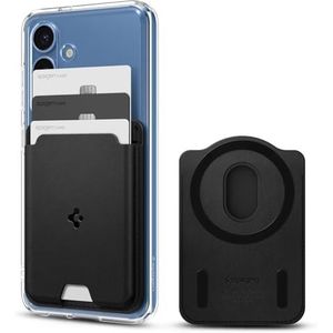 Spigen - Valentinus MagFit - Kaarthouder - Zwart - Vegan Leer - Maximaal 3 Pasjes
