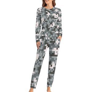 Digitale Pixel Camouflage Zachte Womens Pyjama Lange Mouw Warm Fit Pyjama Loungewear Sets met Zakken 6XL