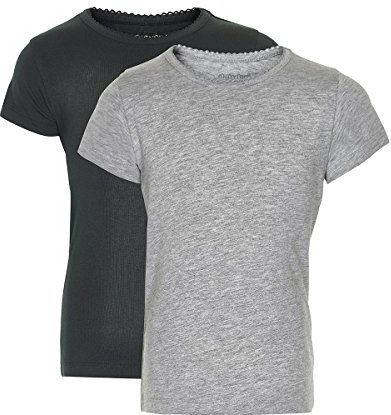 Minymo T-Shirt - 2-pack - Zwart/Grijs Gevlekt m. Kant - Minymo - 4 jaar (104) - T-Shirts