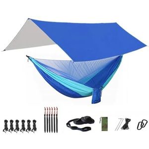Camping Hangmat Campinghangmat 118x118in Draagbare hangmattent voor binnen en buiten reishangmat(Color:Blue and lightblue)