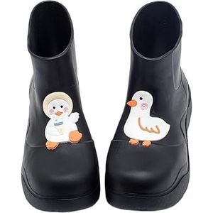 Duck Shoes Waterdichte regenlaarzen for dames Snoepkleurige waterschoenen Jeugd Meisjes EVA-waterlaarzen Vrouw Roze halfhoge regenschoenen (Color : Black, Size : 36-37)