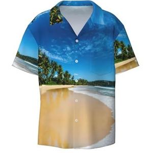 Clear Sky Wave Beach Print Heren Jurk Shirts Atletische Slim Fit Korte Mouw Casual Business Button Down Shirt, Zwart, S