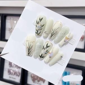 Verwijderbare en draagbare nail art Franse amandel Ombre handgemaakte pers op nagels Lange acryl valse nageltips InNail (Color : 29118, Size : S)