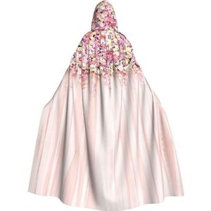 WURTON Heks en vampier cosplay kostuum mantel, bloemen muur roze roos carnaval capuchon cape voor volwassenen, 190 cm