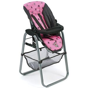 Bayer Chic 2000 - Hoge stoel voor poppen, kinderstoel voor poppen, poppenmeubels, poppenaccessoires, sterretjes grijs, roze