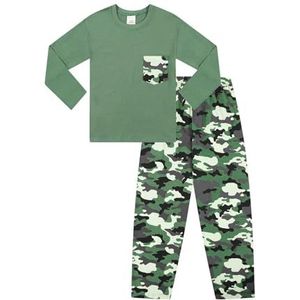 Jongens Camouflage 100% Katoen Lange Pyjama Set, Groen, 11-12 jaar