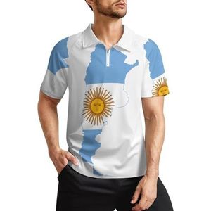 Vlag kaart van Argentinië golfpoloshirts voor heren, klassieke pasvorm, T-shirt met korte mouwen, bedrukt casual sportkleding top M