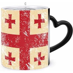 Georgië Retro Vlag Koffie Mok 11oz Kleur Veranderende Mokken Hartvormig Handvat Warmtegevoelige Verkleuring Cups